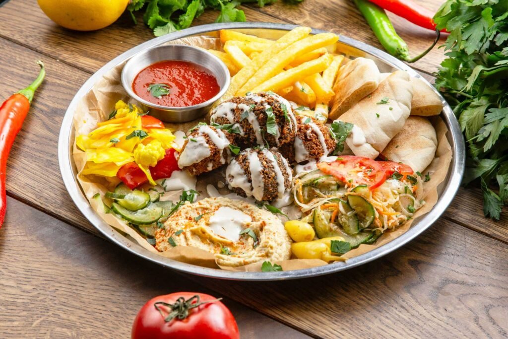Doner kebab A plate of food likely Turkish cuisines